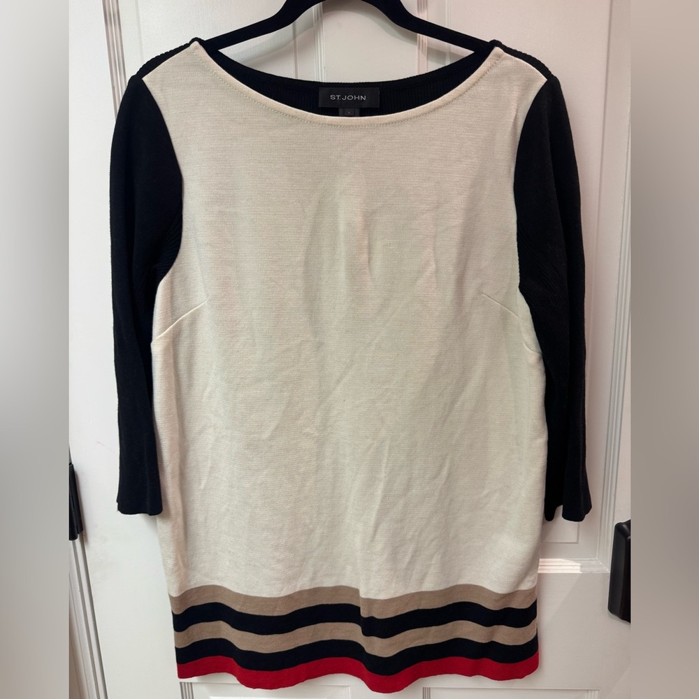 St. John Black and Cream Knit Top